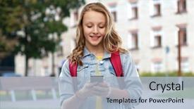  Presentation with education school literature reading - Cool new PPT theme with education school and people concept backdrop and a light blue colored foreground