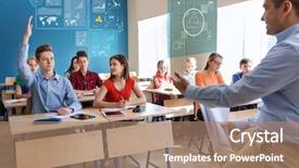  Presentation with statistics - Beautiful slide deck featuring education school statistics and people backdrop and a  colored foreground