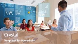  Presentation with statistics - Presentation theme having education school statistics and people background and a coral colored foreground