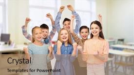  Presentation with sales forecast people behind success - Colorful PPT theme enhanced with education school success and people backdrop and a coral colored foreground