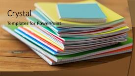  Presentation with education supplies - Amazing slide set having education school supplies and object concept - close up of notebooks on wooden table backdrop and a yellow colored foreground