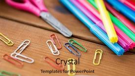  Presentation with art supplies - PPT theme featuring education school supplies art creativity background and a coral colored foreground