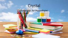  Presentation with art supplies - Presentation with education school supplies art creativity background and a light blue colored foreground