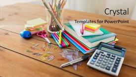  Presentation with art supplies - PPT layouts having education school supplies art creativity background and a coral colored foreground