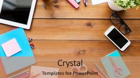  Presentation with art supplies - Beautiful presentation featuring education school supplies art creativity backdrop and a coral colored foreground