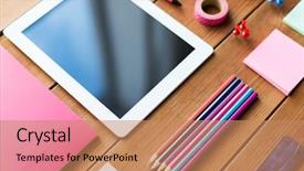  Presentation with art supplies - Presentation enhanced with education school supplies art creativity background and a coral colored foreground