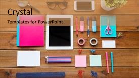  Presentation with art supplies - PPT layouts with education school supplies art creativity background and a coral colored foreground