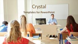  Presentation with school technology - Theme having education school teaching technology and people concept - group of happy students and teacher with tablet pc computer background and a sky blue colored foreground