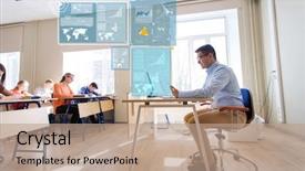  Presentation with technology students - Slide set with education school teaching technology background and a coral colored foreground