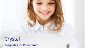  Presentation with school technology - Slides consisting of education school technology and internet concept - little student girl with tablet pc at school background and a sky blue colored foreground