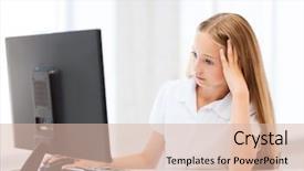  Presentation with school technology - Theme enhanced with education school technology and internet concept - little student girl with computer at school background and a lemonade colored foreground