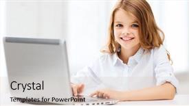  Presentation with school technology - Beautiful PPT theme featuring education school technology and internet concept - little student girl with laptop pc at school backdrop and a lemonade colored foreground