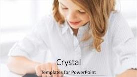  Presentation with school technology - Cool new slide set with education school technology and internet concept - little student girl with tablet pc at school backdrop and a white colored foreground