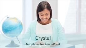  Presentation with travel globe - Colorful presentation theme enhanced with retro pattern modern futuristic backdrop and a seafoam green colored foreground