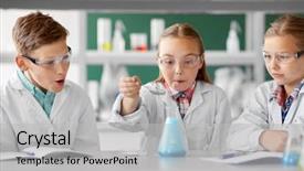  Presentation with test tube laboratory - Slide deck with education science chemistry and children background and a light gray colored foreground