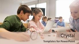  Presentation with technology students - Theme featuring education science technology children background and a soft green colored foreground