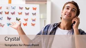  Presentation with student - Colorful PPT layouts enhanced with butterfly science - student entomologist studying new species backdrop and a light blue colored foreground