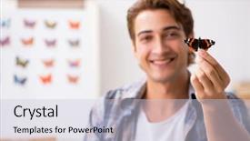  Presentation with student - Slides with butterfly science - student entomologist studying new species background and a lemonade colored foreground