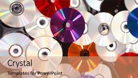  Presentation with software - Audience pleasing PPT theme consisting of education software - group of cds backdrop and a coral colored foreground