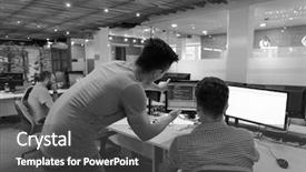  Presentation with problem solution - Presentation theme featuring education software - startup business people group working background and a dark gray colored foreground