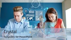  Presentation with statistics - Theme enhanced with education statistics and people concept background and a  colored foreground