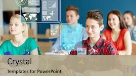  Presentation with statistics - Slide deck featuring education statistics and people concept background and a mint green colored foreground