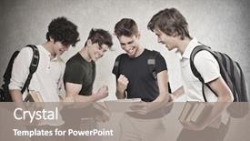  Presentation with friends - PPT layouts featuring education tablet - group of friends looking background and a gray colored foreground