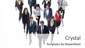  Presentation with leader - Slides enhanced with education target - going business people behind background and a white colored foreground