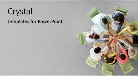  Presentation with round table - PPT theme featuring education teamwork and people concept background and a light gray colored foreground