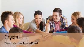  Presentation with education teamwork - Slides enhanced with education teamwork and people concept background and a coral colored foreground