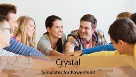  Presentation with education teamwork - Colorful presentation theme enhanced with education teamwork and people concept backdrop and a coral colored foreground