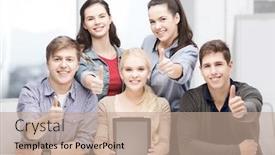  Presentation with black students - Audience pleasing presentation theme consisting of education technology advertisement and internet concept - group of smiling students with blank black tablet pc screen showing thumbs up backdrop and a coral colored foreground
