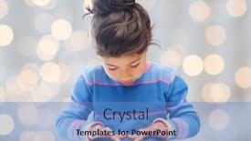  Presentation with technology education - PPT theme with education technology and children concept - little student girl with tablet pc over holidays lights background background and a teal colored foreground