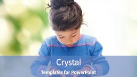  Presentation with green technology - Cool new slides with education technology and children concept - little student girl with tablet pc over green background backdrop and a teal colored foreground