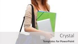  Presentation with education technology - Audience pleasing PPT layouts consisting of education technology and people concept - smiling student with bag folders and tablet pc computer standing backdrop and a light gray colored foreground