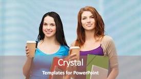  Presentation with technology students - Beautiful PPT theme featuring education technology and people concept - two smiling students with bag folders tablet pc and takeaway coffee standing backdrop and a coral colored foreground