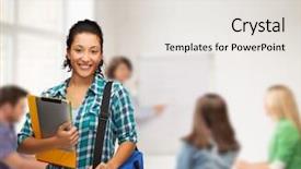  Presentation with international student - Amazing slide set having education technology and people concept backdrop and a light gray colored foreground