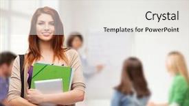  Presentation with international student - Colorful presentation theme enhanced with education technology and people concept backdrop and a white colored foreground