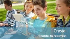  Presentation with technology students - Slide deck enhanced with education technology and people concept background and a teal colored foreground