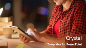  Presentation with technology education - Theme consisting of education technology business and people concept - close up of woman or student girl with tablet pc computer at night home background and a tawny brown colored foreground