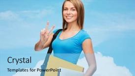  Presentation with education technology - Cool new slide deck with peace sign - education technology gesture and people backdrop and a light blue colored foreground