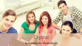  Presentation with group discussion - Beautiful slides featuring education technology school and people concept - group of smiling students having discussion in computer class at school backdrop and a lemonade colored foreground