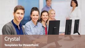  Presentation with monitor computer - Slide deck enhanced with education techology and internet concept background and a coral colored foreground