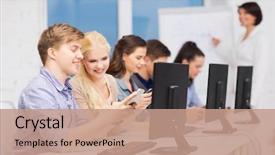  Presentation with monitor computer - PPT layouts having education techology and internet concept background and a  colored foreground