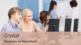  Presentation with education and internet - Beautiful slide deck featuring education techology and internet concept backdrop and a coral colored foreground