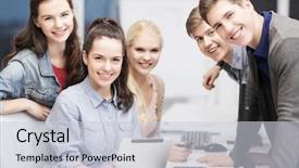  Presentation with education and internet - Colorful slide deck enhanced with education techology and internet concept backdrop and a  colored foreground