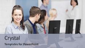  Presentation with education and internet - Amazing slide deck having education techology and internet concept backdrop and a light gray colored foreground