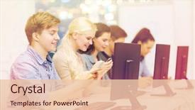  Presentation with smartphones - Audience pleasing presentation theme consisting of education techology and internet concept backdrop and a lemonade colored foreground