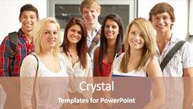  Presentation with college students and laptop - Audience pleasing slide set consisting of education teenagers - students in college backdrop and a coral colored foreground