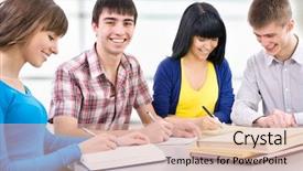  Presentation with library - Colorful presentation theme enhanced with education test - group of students studying backdrop and a lemonade colored foreground